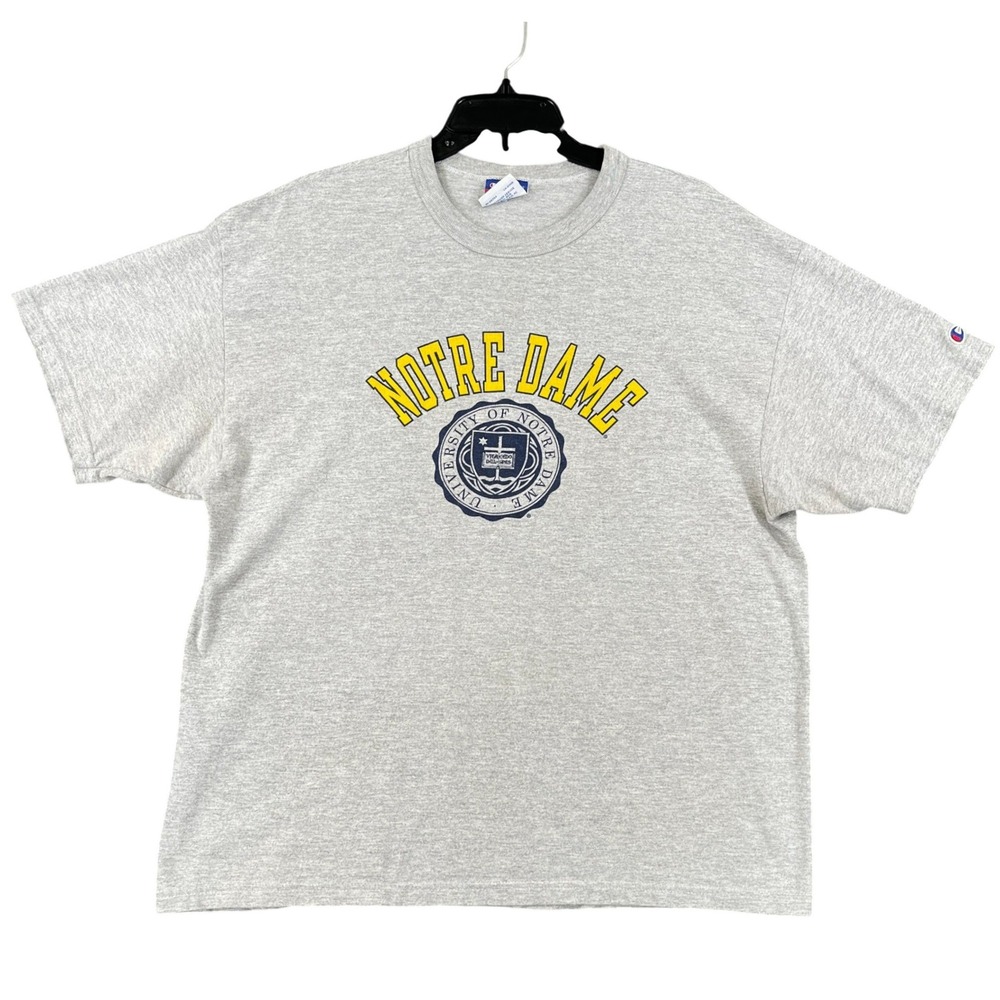 Vintage Y2K Notre Dame Irish Champion T-Shirt Men L Gray Crest Casual Sportswear